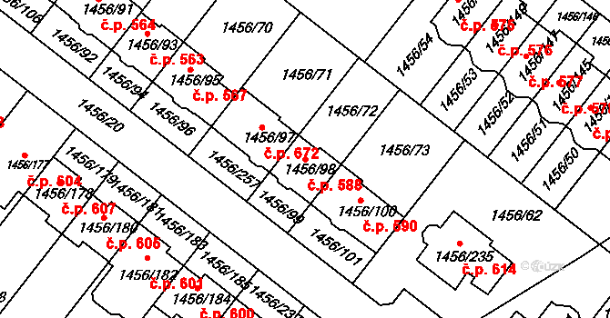Troubsko 588 na parcele st. 1456/98 v KÚ Troubsko, Katastrální mapa