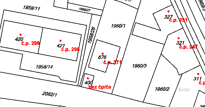 Kladruby 371 na parcele st. 676 v KÚ Kladruby u Stříbra, Katastrální mapa