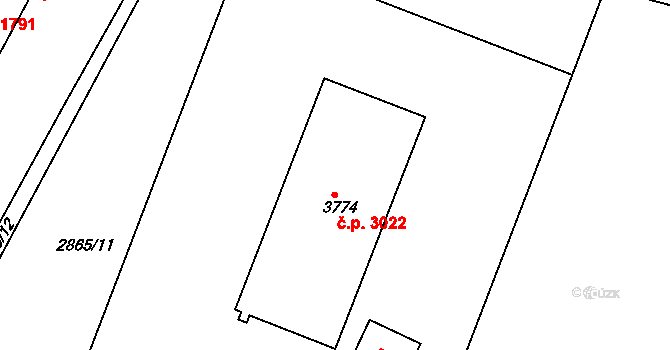 Žatec 3022 na parcele st. 3774 v KÚ Žatec, Katastrální mapa