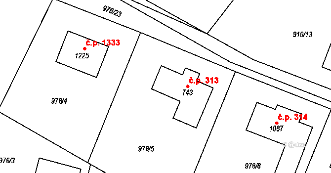 Želivec 313, Sulice na parcele st. 743 v KÚ Sulice, Katastrální mapa