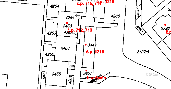 Komín 1218, Brno na parcele st. 3441 v KÚ Komín, Katastrální mapa