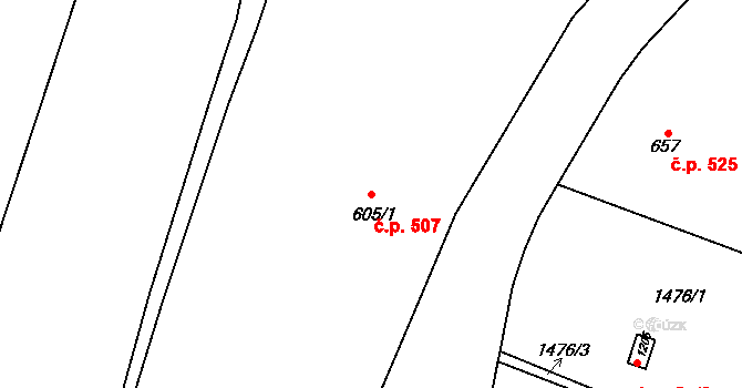 Vrchlabí 507 na parcele st. 605/1 v KÚ Vrchlabí, Katastrální mapa