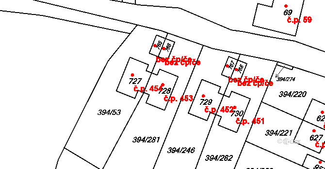 Osnice 453, Jesenice na parcele st. 728 v KÚ Osnice, Katastrální mapa