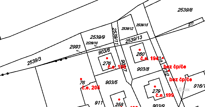 Zálužné 198, Vítkov na parcele st. 276 v KÚ Nové Těchanovice, Katastrální mapa
