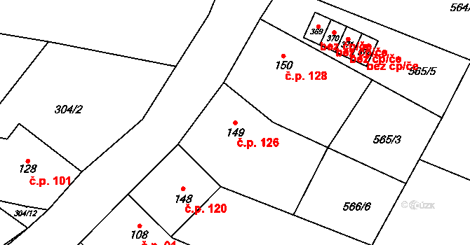 Výčapy 126 na parcele st. 149 v KÚ Výčapy, Katastrální mapa