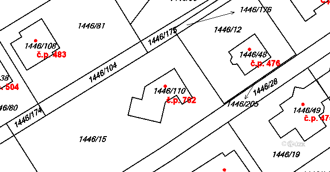 Troubsko 702 na parcele st. 1446/110 v KÚ Troubsko, Katastrální mapa