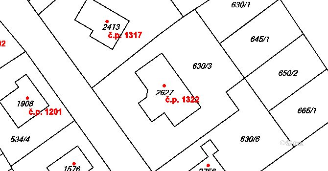 Lomnice nad Popelkou 1322 na parcele st. 2627 v KÚ Lomnice nad Popelkou, Katastrální mapa