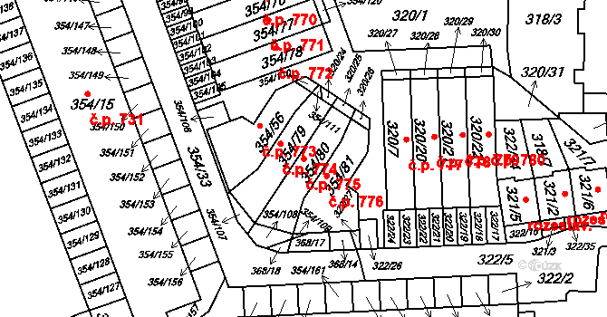 Hrádek nad Nisou 775 na parcele st. 354/80 v KÚ Hrádek nad Nisou, Katastrální mapa