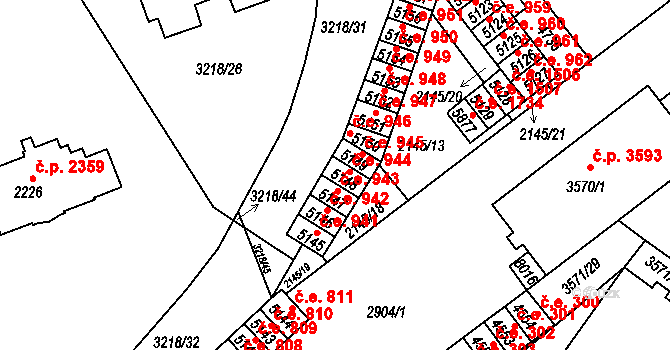 Hodonín 944 na parcele st. 5148 v KÚ Hodonín, Katastrální mapa