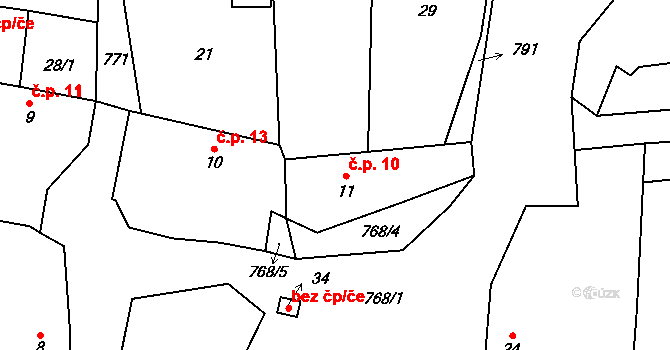 Měrčín 10, Čížkov na parcele st. 11 v KÚ Měrčín, Katastrální mapa