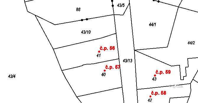 Rumberk 56, Deštná na parcele st. 41 v KÚ Rumberk, Katastrální mapa