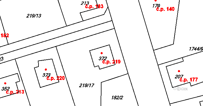 Čechtice 219 na parcele st. 372 v KÚ Čechtice, Katastrální mapa