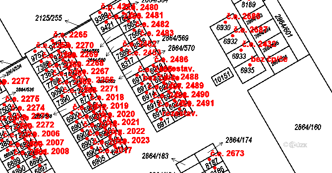 Hodonín 2488 na parcele st. 6920 v KÚ Hodonín, Katastrální mapa