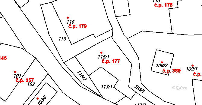 Najdek 177, Hamry nad Sázavou na parcele st. 116/1 v KÚ Najdek na Moravě, Katastrální mapa