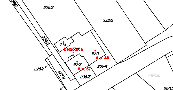 Kuřimská Nová Ves 49 na parcele st. 67/1 v KÚ Kuřimská Nová Ves, Katastrální mapa