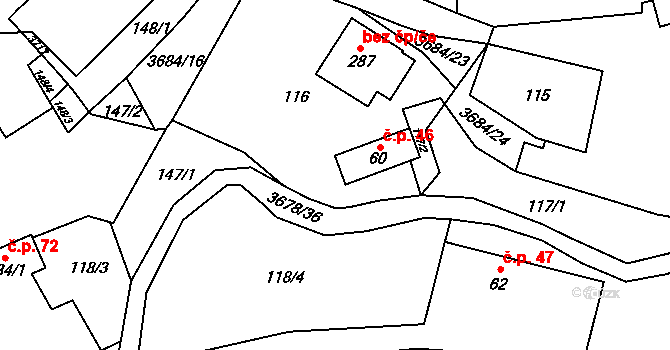 Drnovice 46 na parcele st. 60 v KÚ Drnovice u Valašských Klobouk, Katastrální mapa