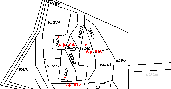 Zlín 615 na parcele st. 4450 v KÚ Zlín, Katastrální mapa