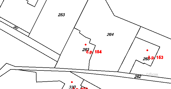 Děhylov 154 na parcele st. 263 v KÚ Děhylov, Katastrální mapa