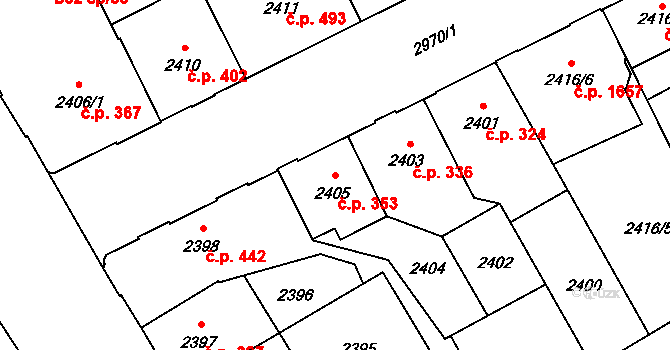 Předměstí 353, Opava na parcele st. 2405 v KÚ Opava-Předměstí, Katastrální mapa