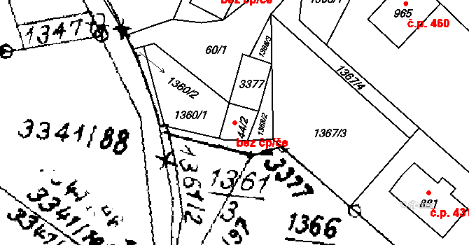 Písek 46466215 na parcele st. 44/2 v KÚ Písek u Jablunkova, Katastrální mapa