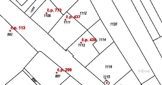 Buchlovice 438 na parcele st. 1113 v KÚ Buchlovice, Katastrální mapa