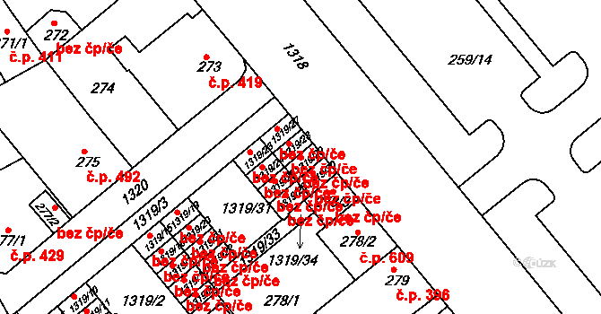 Plzeň 49840215 na parcele st. 1319/29 v KÚ Božkov, Katastrální mapa