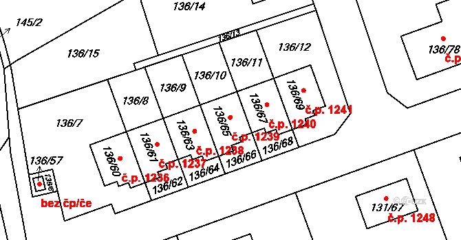 Černice 1239, Plzeň na parcele st. 136/65 v KÚ Černice, Katastrální mapa