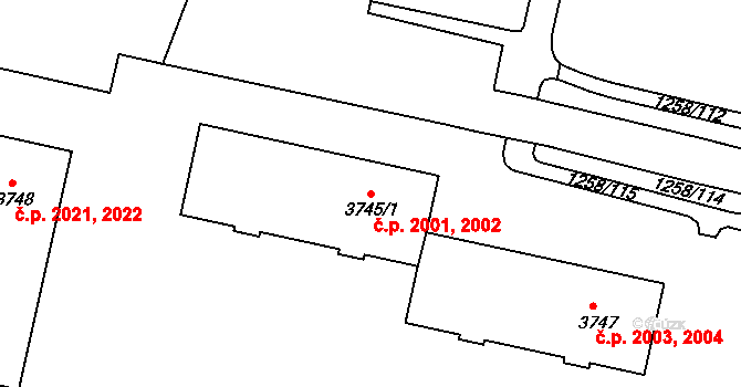 Budějovické Předměstí 2001,2002, Písek na parcele st. 3745/1 v KÚ Písek, Katastrální mapa