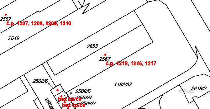 Beroun-Město 1216,1217,1218, Beroun na parcele st. 2567 v KÚ Beroun, Katastrální mapa