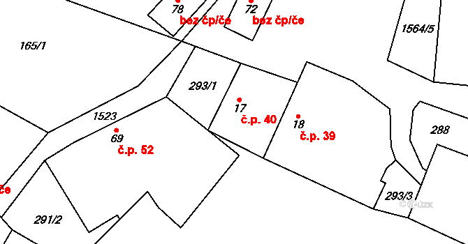 Lžín 40, Dírná na parcele st. 17 v KÚ Lžín, Katastrální mapa