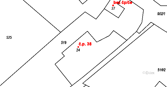 Ždánov 38 na parcele st. 24 v KÚ Ždánov, Katastrální mapa
