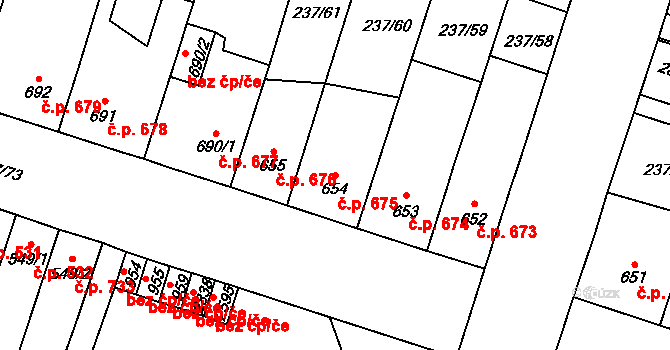 Přeštice 675 na parcele st. 654 v KÚ Přeštice, Katastrální mapa
