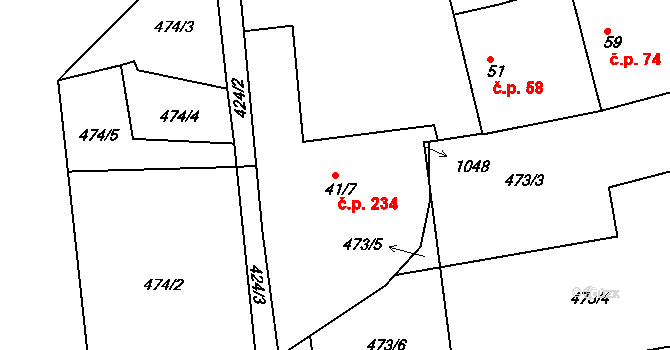 Smrkovice 234, Písek na parcele st. 41/7 v KÚ Smrkovice, Katastrální mapa