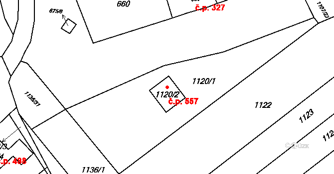 Otnice 557 na parcele st. 1120/2 v KÚ Otnice, Katastrální mapa