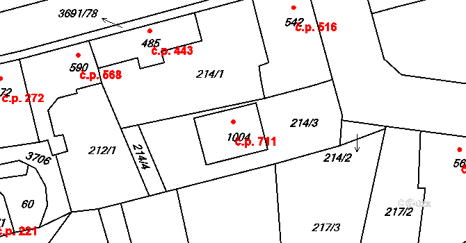 Žirovnice 711 na parcele st. 1004 v KÚ Žirovnice, Katastrální mapa