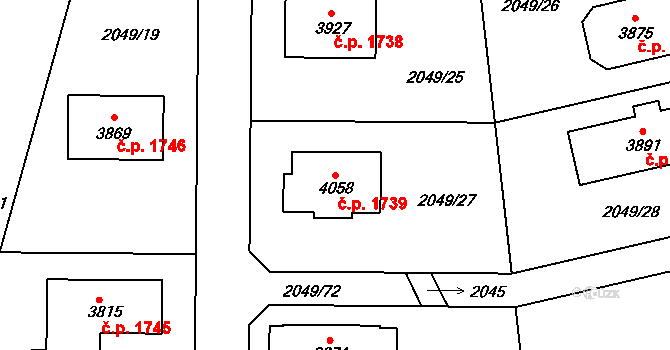 Humpolec 1739 na parcele st. 4058 v KÚ Humpolec, Katastrální mapa