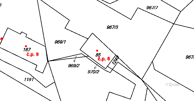 Častolovické Horky 6, Čestice na parcele st. 85 v KÚ Čestice u Častolovic, Katastrální mapa