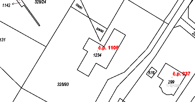 Ládví 1105, Kamenice na parcele st. 1234 v KÚ Ládví, Katastrální mapa