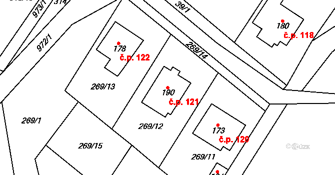 Dzbel 121 na parcele st. 190 v KÚ Dzbel, Katastrální mapa