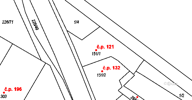 Výšovice 121 na parcele st. 151/1 v KÚ Výšovice, Katastrální mapa