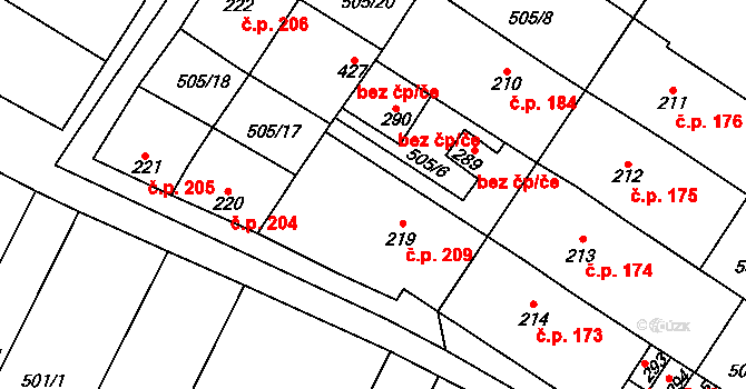 Bohutice 209 na parcele st. 219 v KÚ Bohutice, Katastrální mapa