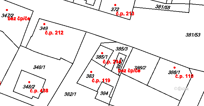 Šanov 214 na parcele st. 385/1 v KÚ Šanov nad Jevišovkou, Katastrální mapa