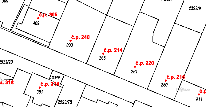 Višňové 214 na parcele st. 258 v KÚ Višňové, Katastrální mapa