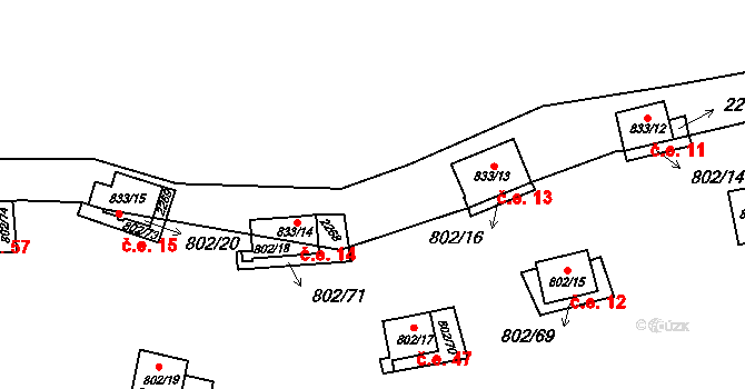 Vranov nad Dyjí 13 na parcele st. 833/13 v KÚ Vranov nad Dyjí, Katastrální mapa