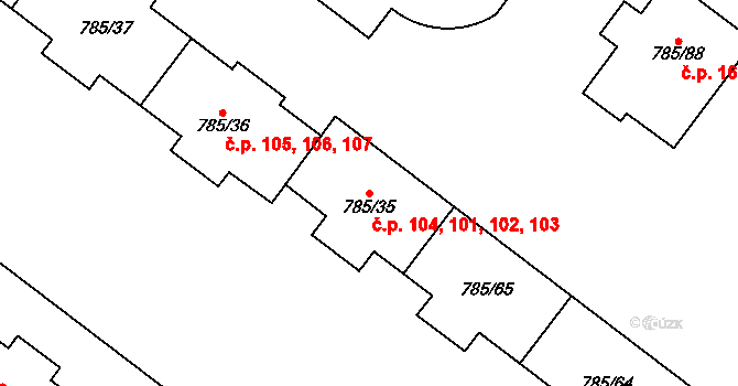 Šipší 101,102,103,104, Kutná Hora na parcele st. 785/35 v KÚ Sedlec u Kutné Hory, Katastrální mapa