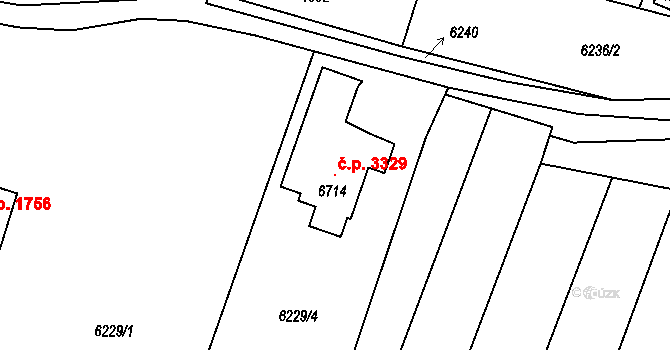 Žatec 3329 na parcele st. 6714 v KÚ Žatec, Katastrální mapa