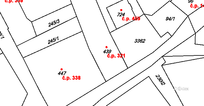 Bečov nad Teplou 321 na parcele st. 439 v KÚ Bečov nad Teplou, Katastrální mapa