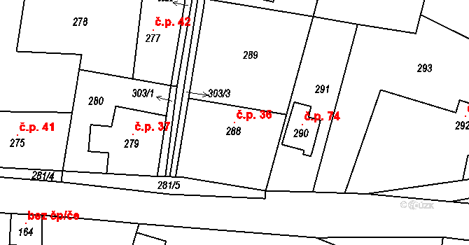 Beroun-Zdejcina 36, Beroun na parcele st. 288 v KÚ Zdejcina, Katastrální mapa