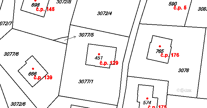 Koberovy 129 na parcele st. 451 v KÚ Koberovy, Katastrální mapa