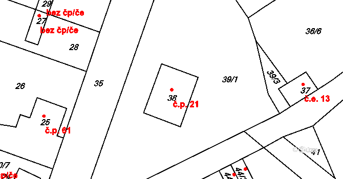 Heroltice 21, Jihlava na parcele st. 38 v KÚ Heroltice u Jihlavy, Katastrální mapa